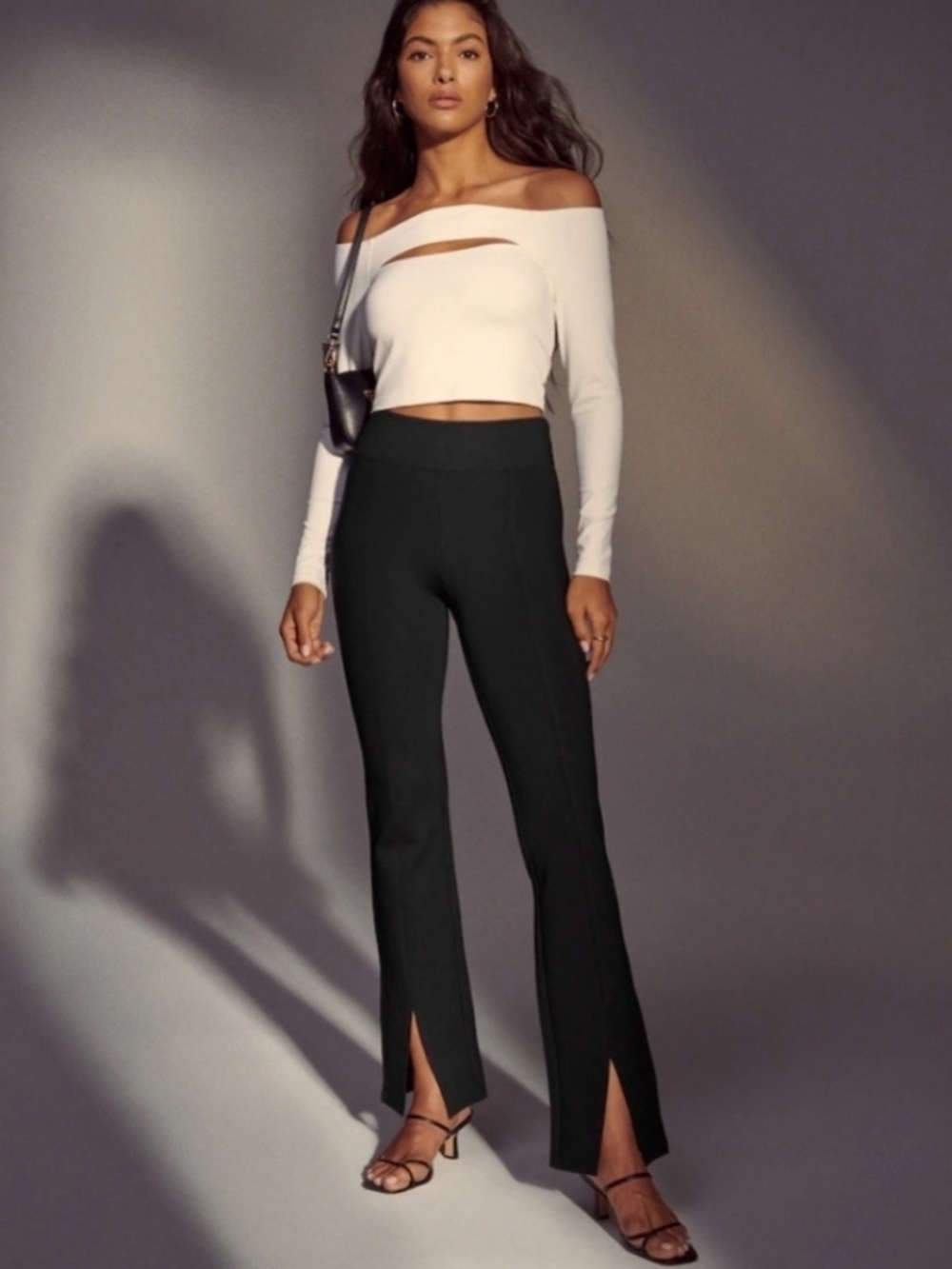 Abercrombie and Fitch Black Stretchy Ponte Split Slit Flare Hem Leggings Pants - Picture 4 of 8